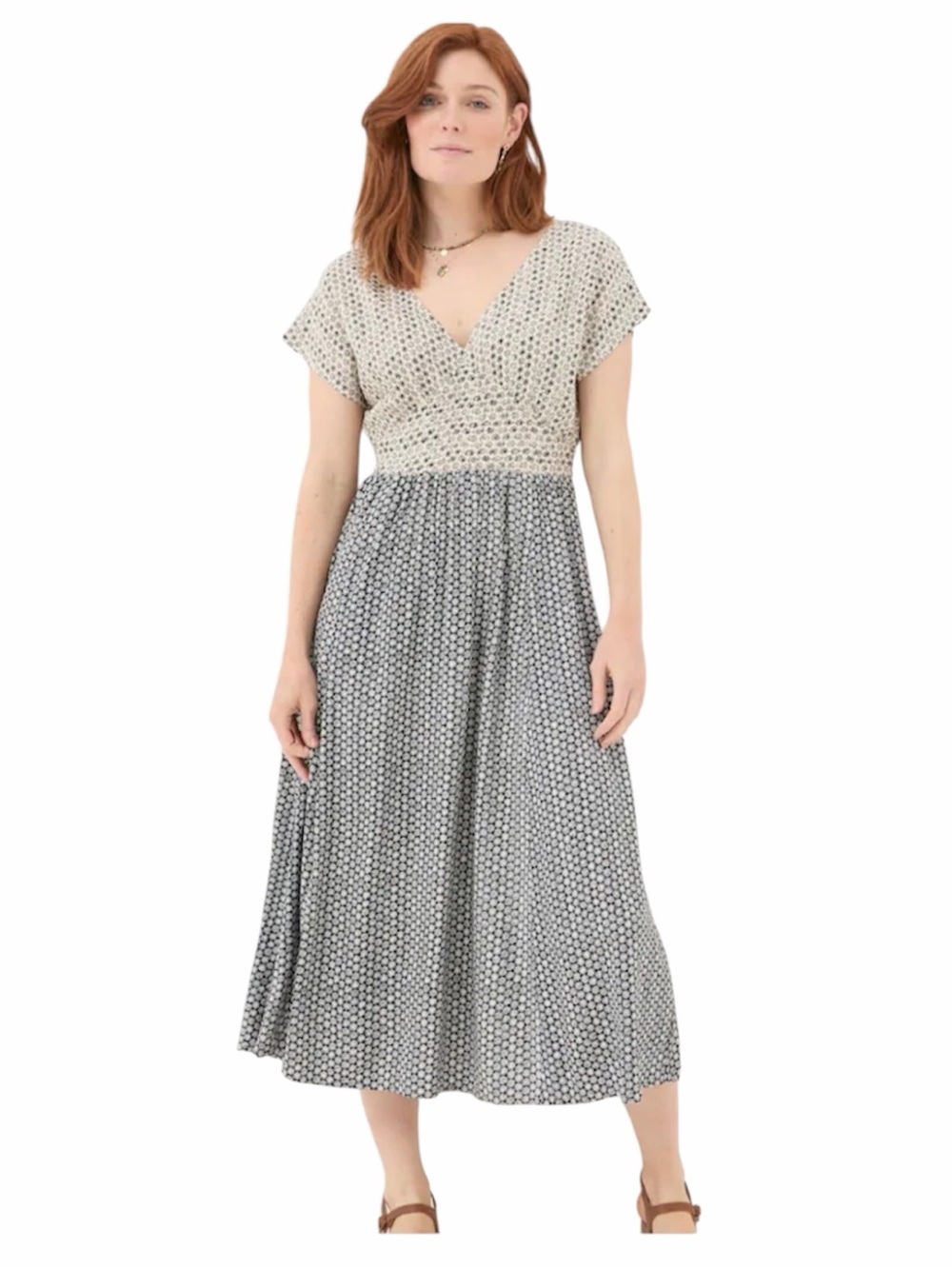 FatFace Two-Tone Printed V-Neck Rae Star Geometric Print Dress